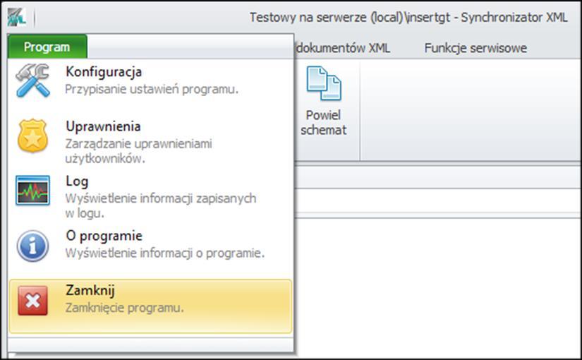 8.1.5 Zamknij Synchronizator XML Wybranie tej opcji