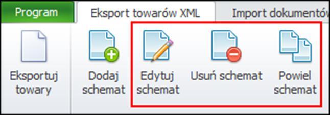 8.2.3 Edytuj, Synchronizator usuń, powiel XML schemat dla Eksportu towarów XML Polecenie Edytuj Schemat otwiera okno edycji dla zaznaczonego schematu.