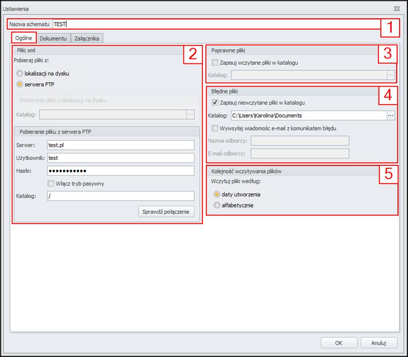 8.3.3 Dodaj Synchronizator schemat Importu XML dokumentów XML Otwiera okno umożliwiające zdefiniowanie nowego schematu importowania dokumentów do Subiekta.