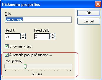 Zaznacz opcję Automatyczne pokazywanie pod-menu, jeżeli chcesz automatycznie rozwijać listę wariantów. Opóźnienie automatycznego wyświetlania można dostosować indywidualnie.