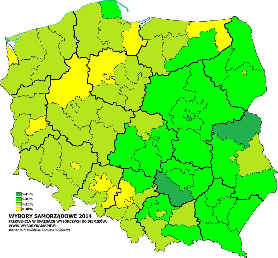 Frekwencja wyborcza w Polsce jest zróżnicowana regionalnie.