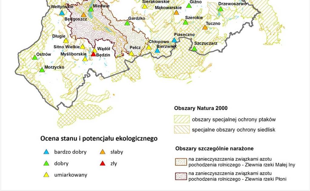 klasyfikacja ekologiczna JCWP jeziornych za lata 2011-2015 wynik klasyfikacji stanu/potencjału ekologicznego (dziedziczenie) I klasa - 3 jeziora II klasa -17 jezior; wtym 2 jeziora silnie zmienione