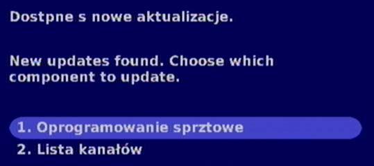 MENU INSTALACYJNE W zależności od dostępności można aktualizować oprogramowanie, listę kanałów lub obydwie te pozycje. Za pomocą przycisków wybrać aktualizację, która ma zostać przeprowadzona.