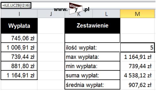 na funkcję ILE.LICZB, która to oblicza ilość komórek zawierających liczby - funkcja: =ILE.