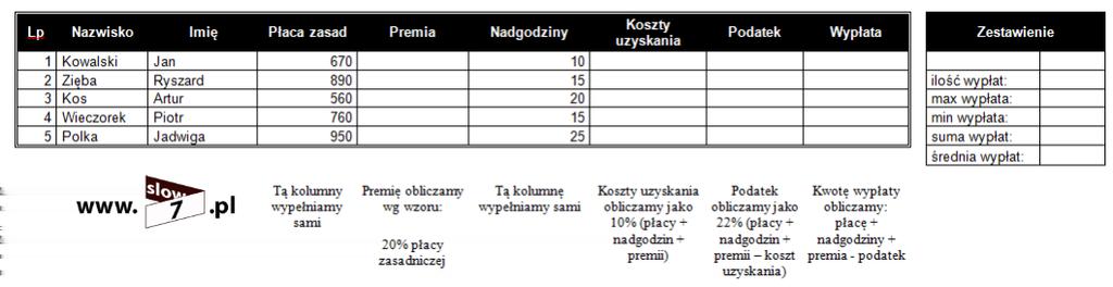 Wyliczając poszczególne składowe