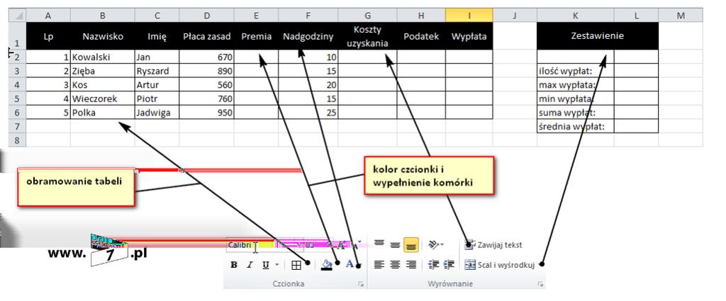 czcionki i koloru wypełnienia,