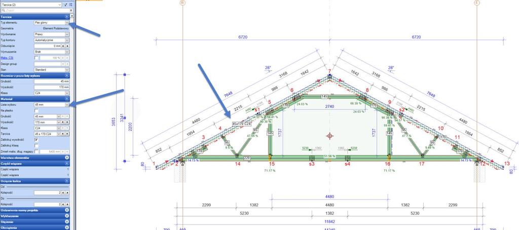 2), naroże dachu typu L itp. Istnieje oczywiście możliwość ręcznego doboru geometrii wiązarów oraz wypełnienia nimi przestrzeni pod powierzchnią przekrycia.