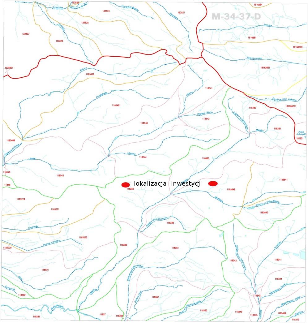 Rys. 1) Mapa z lokalizacją inwestycji. Zgodnie z charakterystyką Jednolitych Części Wód Rzecznych stanowiącą załącznik do Planu gospodarowania wodami na obszarze Dorzecza Odry (M.P. 2011 r.