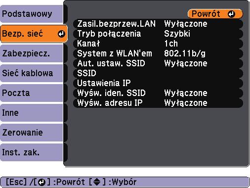 Wybór ustwień sieciowych projektor 10 c d e f Aby skonfigurowć połączenie sieciowe, zpoznj się z dokumentcją dołączoną do komputer lub krty sieciowej.