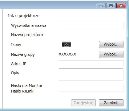 Rejestrcj projektorów do monitorowni 13 e f Wybierz projektor do rejestrcji. Wybierz niezbędne ustwieni dl kżdego projektor. g F W rzie potrzeby, wprowdź uwgi dotyczące projektor, tkie jk loklizcj.