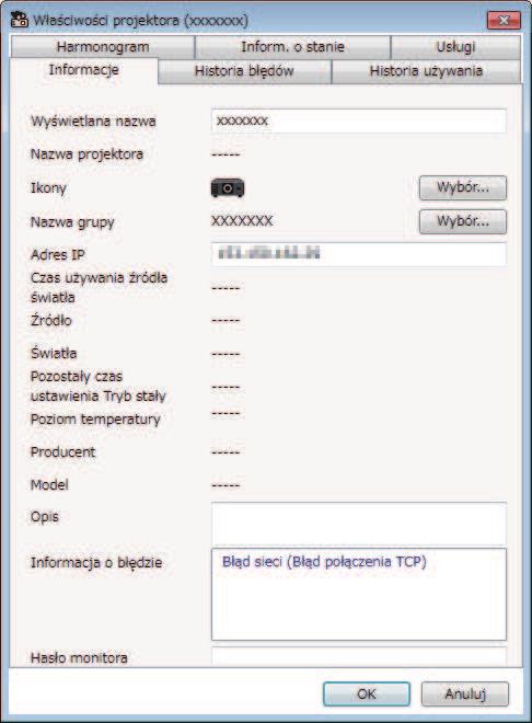 Ekrn włściwości projektor 36 Po wybrniu Włściwości projektor w menu Edycj, pojwi się ekrn włściwości projektor. projektor. Jeśli oprogrmownie nie może uzyskć informcji, wyświetl się "---".