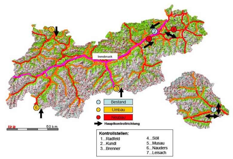 Punkty kontroli ciężarówek w AT- Tyrolu i IT-południowym Tyrolu Już istniejące W