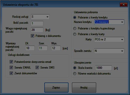 3.2.2 Siódemka Internet Shipping Aplikacja umożliwia eksport danych w postaci plików CSV obsługiwanych przez aplikację 7 Internet Shipping (7IS) dostępnej w ramach Oferty dla Przedsiębiorców.