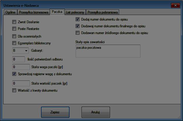 3.2.4.3 PACZKA POCZTOWA ProstaPaczka SGT v1.