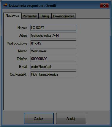 3.2.5 SendIt CSV Za pomocą aplikacji możliwy jest eksport danych do pliku w formacie CSV obsługiwanym przez portal SendIt.