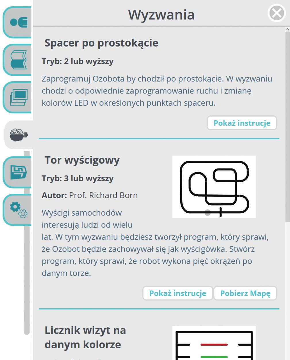 WYZWANIA w tym miejscu możemy sprawdzić swoje umiejętności w programowaniu Ozobota.