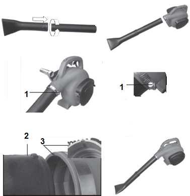 12 4. Dokręć tubę do urządzenia i dokręć mocno śrubę (Rys. 3, poz. 2). Rys. 2 8.2 Montaż tuby dmuchawy 1.