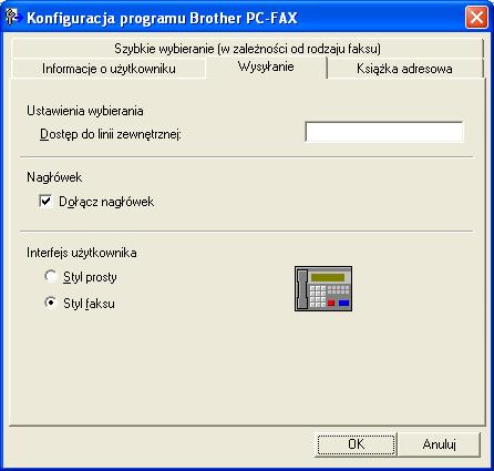 Oprogramowanie Brother PC-FAX (modele MFC-9460CDN, MFC-9465CDN i MFC-9970CDW) Konfiguracja wysyłania 6 W oknie dialogowym Konfiguracja programu Brother PC-FAX kliknij kartę Wysyłanie,aby wyświetlić