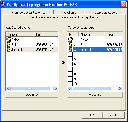 Oprogramowanie Brother PC-FAX (modele MFC-9460CDN, MFC-9465CDN i MFC-9970CDW) Ustawienia szybkiego wybierania 6 W oknie dialogowym Konfiguracja programu Brother PC-FAX kliknij kartę Szybkie