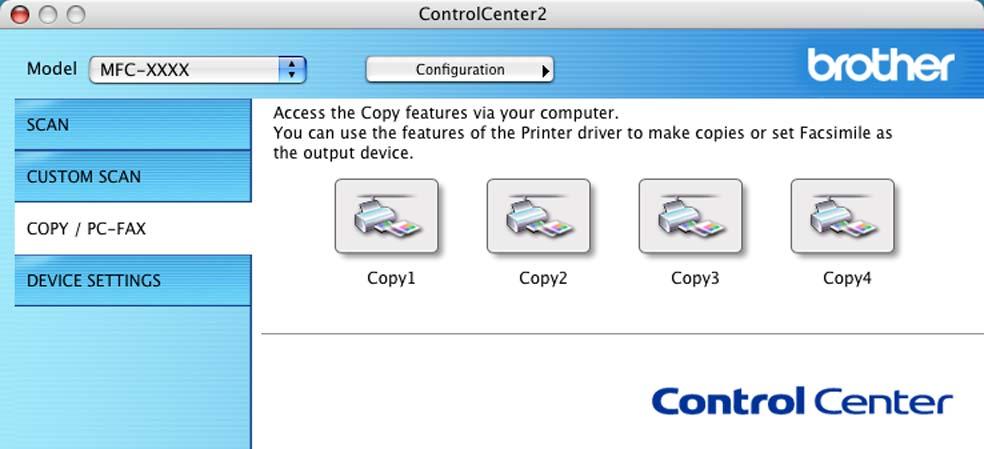 ControlCenter2 KOPIOWANIE/PC-FAX (modele MFC-9460CDN, MFC-9465CDN i MFC-9970CDW) 10 KOPIOWANIE umożliwia używanie komputera Macintosh oraz dowolnego sterownika drukarki do operacji ulepszonego