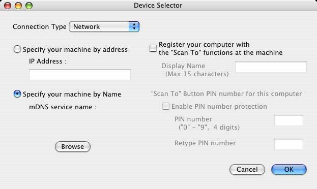 Skanowanie sieciowe Konfigurowanie skanowania sieciowego (Macintosh) 13 Aby skanować z urządzenia w sieci, konieczne jest wybranie urządzenia w aplikacji Device Selector, znajdującej się w Macintosh