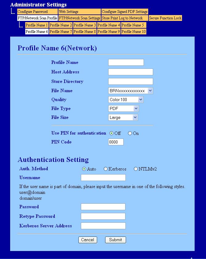 Skanowanie sieciowe Konfiguracja domyślnych ustawień skanowania do sieci 13 a Wybierz opcję Network (Sieć) w obszarze FTP/Network Scan Settings (Ustawienia FTP/Skanowania sieciowego) na karcie