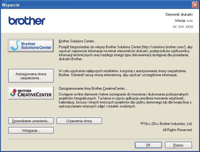 Drukowanie Wsparcie 2 Kliknij przycisk Wsparcie... w oknie dialogowym Preferencje drukowania. 2 (1) (2) (3) (5) (6) (4) Brother Solutions Center (1) Brother Solutions Center (http://solutions.brother.