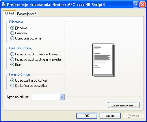 Drukowanie Funkcje sterownika drukarki BR-Script 3 (emulacja języka PostScript 3 ) 2 Ekrany widoczne w tym rozdziale pochodzą z systemu operacyjnego Windows XP.