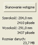 Skanowanie Rzeczywisty, wybrany rozmiar papieru wyświetlony jest na ekranie. 3 Szerokość: wyświetla szerokość obszaru skanowania. Wysokość: wyświetla wysokość obszaru skanowania.