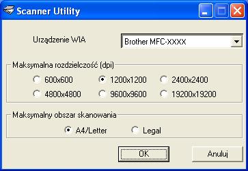 Skanowanie Narzędzie skanera 3 Narzędzie Scanner Utility umożliwia konfigurację sterownika skanera WIA w celu skanowania z rozdzielczością ponad 1200 dpi oraz zmianę formatu papieru (tylko Windows