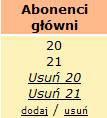 Po wybraniu opcji dodaj/usuń pojawia się lista z wyborem abonentów Zwłoka rez.