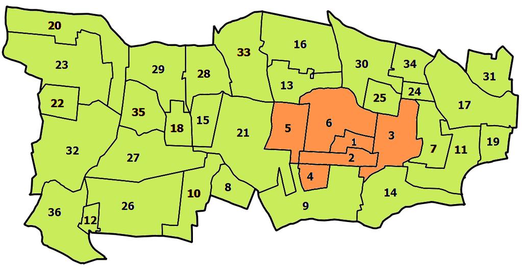 Miasto Ożarów Mazowiecki: 1 Os. Bloki 2 Os. Franciszków 3 Os. Kabel 4 Os. Mickiewicza 5 Os. Ołtarzew 6 Os.