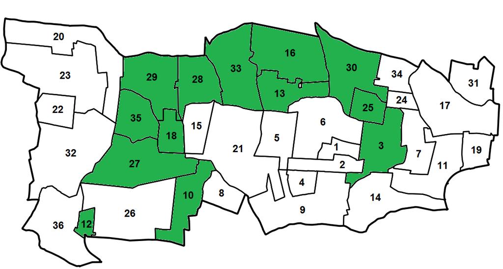 FREKWENCJA WYBORCZA Legenda Poniżej 55,85% 55,85%-100% 1. Os. Bloki 10. Gołaszew 19. Mory 28. Pogroszew 2. Os. Franciszków 11. Jawczyce 20. Myszczyn 29. Pogroszew Kolonia 3. Os. Kabel 12. Józefów 21.