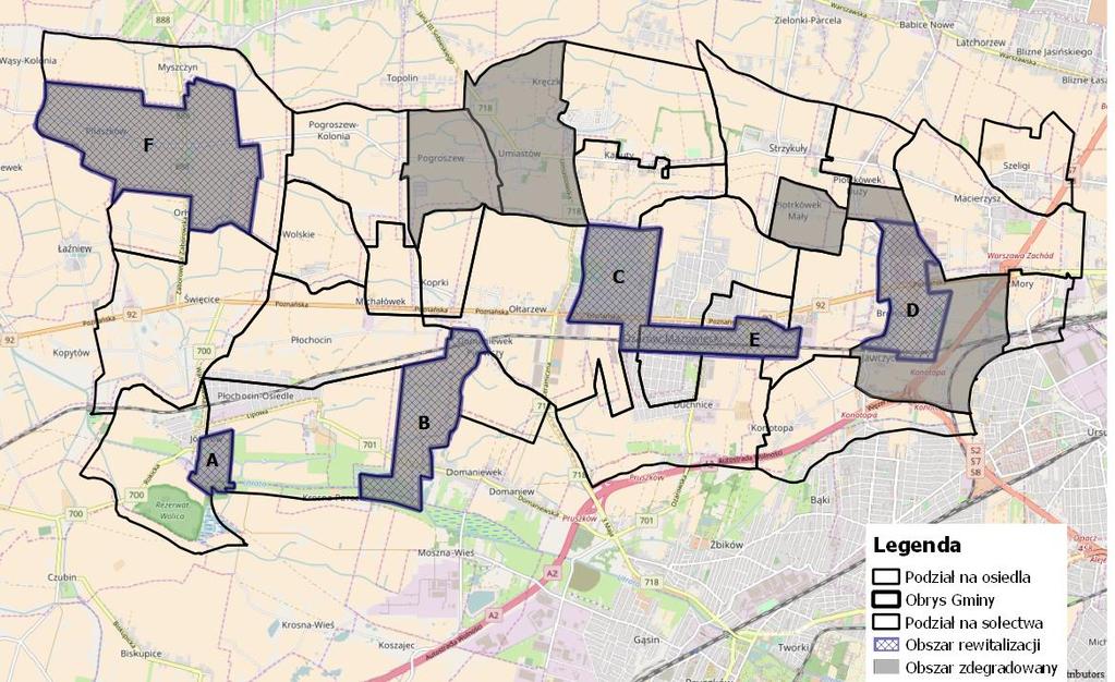 Rysunek 15:Wyznaczony obszar rewitalizacji w gminie Ożarów