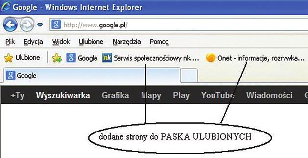 spotkanie 1 17 Rys.13. Dodane strony do Paska ulubionych Klikamy na pozycję w Pasku ulubionych, by otworzyć jedną ze stron.