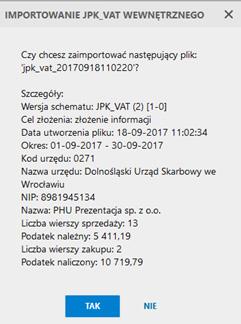 JPK INSERT NEXO 29 Wybranie opcji Tak spowoduje zapisanie pliku w module e-sprawozdawczość JPK_VAT. W kolumnie C (Charakter) będzie on miał wpisaną literę W (wewnętrzny).