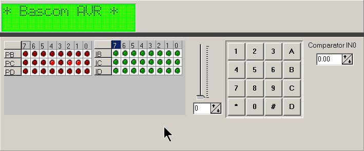 Symulacja programowa Okno symulacji programowej z wirtualnymi peryferiami mikrokontrolera Czerwone