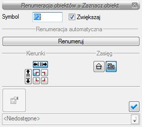 Aby renumerować elementy instalacji, należy wcisnąć przycisk Renumeracja obiektów z paska narzędzi modyfikacji obiektu.