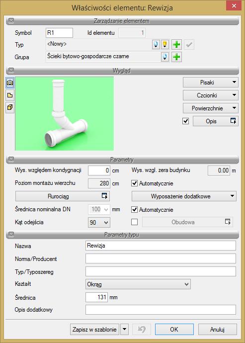 Korzystanie z bibliotek projektu z listy rozwijalnej biblioteki użytkownik może dokonać wyboru przykładowego rodzaju obiektów (typu) i zastosować w projekcie.