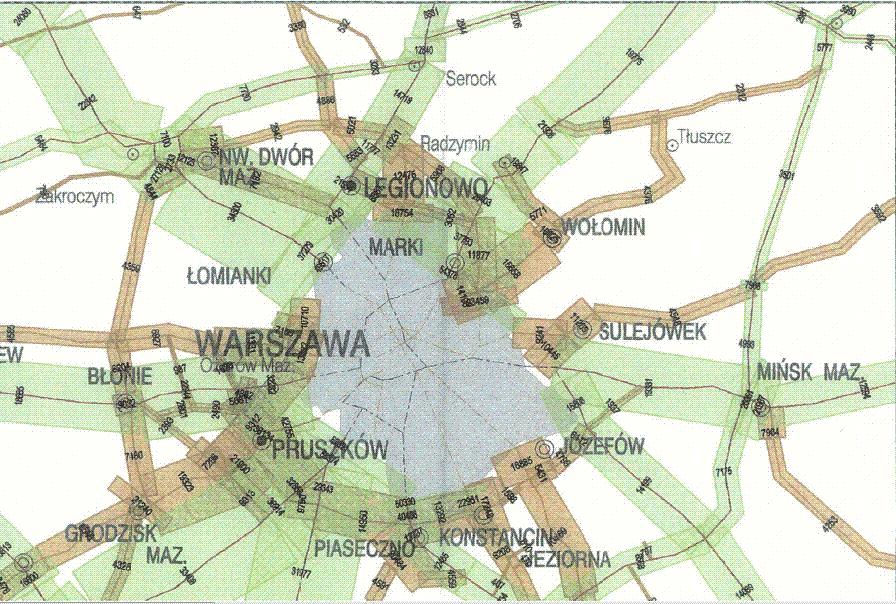 Rysunek 2.1. Wyniki Generalnego Pomiaru Ruchu 2005 w okolicach Warszawy wg GDDKiA http://www.gddkia.gov.