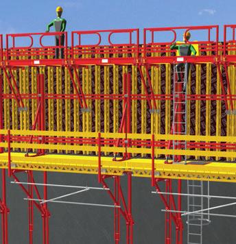 Bezpieczny dostęp na poziom betonowania na pomostach VARIO z wykorzystaniem systemu pomostów roboczych CB 240.
