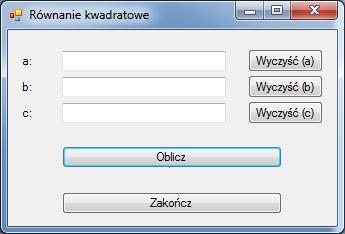 Dim liczba As Single Dim liczba As Single Dim wynik As Single liczba = CSng(TextBox.Text) liczba = CSng(TextBox.Text) wynik = liczba + liczba MsgBox(wynik,, "Wynik dodawania:") 6.