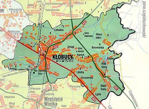 Rysunek 3. Kształt i granice administracyjne gminy Kłobuck. Źródło: Strategia Integracji i Rozwiązywania Problemów Społecznych Gminy Kłobuck na lata 20