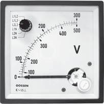 8.WOLTOMIERZ Z PRZEŁĄCZNIKIEM WYBORU, Z ELEKTROMAGNETYCZNYM USTROJEM POMIAROWYM SERIA B (BASIC) wskazanie L1-L3, L2-L3, L1-L2, L1-N, L2-N, L3-N podziałka skali nieliniowa zakres częstotliwości 45... 50.