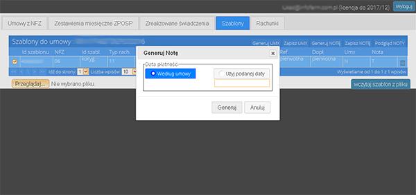 Ostatnim etapem rozliczenia refundacji jest wygenerowanie rachunku rozliczeniowego (noty księgowej). Rachunek (nota) jest generowana na podstawie pliku szablonu pobranego i wczytanego do programu.
