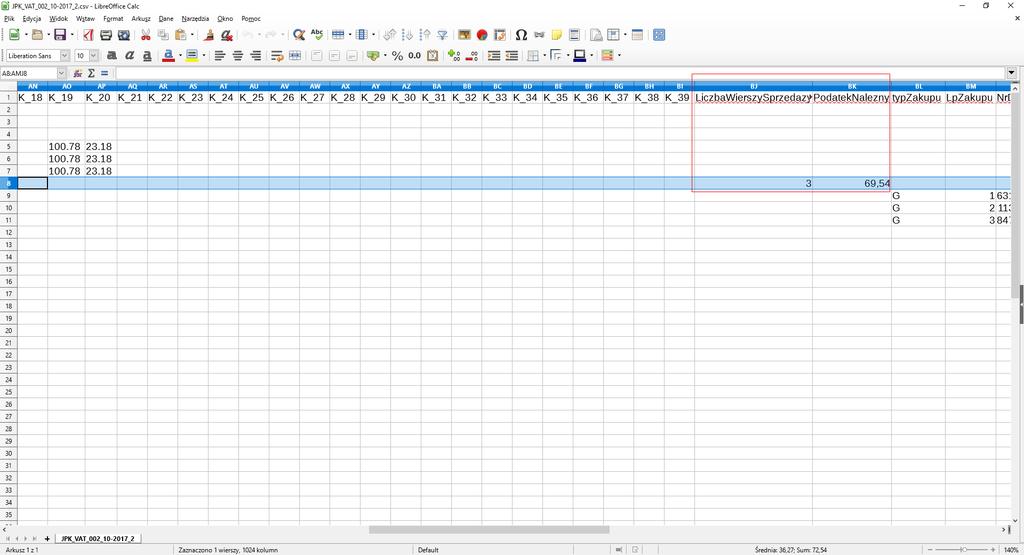 JPK_VAT przygotowanie danych Przygotowanie pliku CSV w arkuszu kalkulacyjnym W przypadku gdy zakończymy wypełnianie wierszy dot.