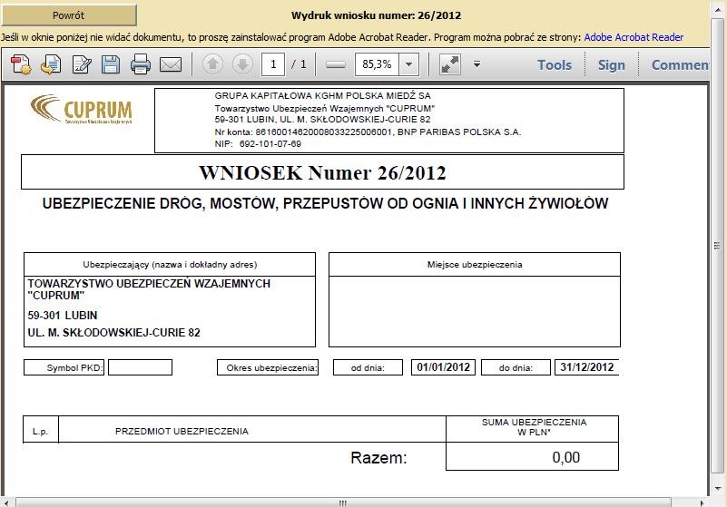 DRUKOWANIE WNIOSKU Jeśli wykonałeś już wszystkie kroki związane z rejestrowaniem wniosku możesz go wydrukować. Aby wydrukować wniosek kliknij przycisk DRUKUJ.