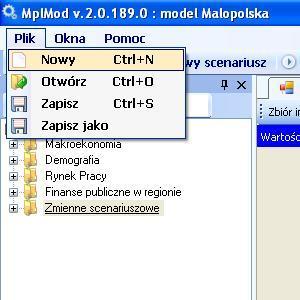 Tworzenie, zapisywanie oraz otwieranie pliku Tworzenie nowego pliku Chcąc rozpocząć nową sesję z programem Model Małopolska