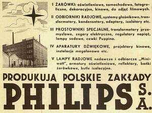 Dla Philipsa pracuje ponad 1000 osób. 1934 Uruchomienie produkcji odbiorników radiowych.