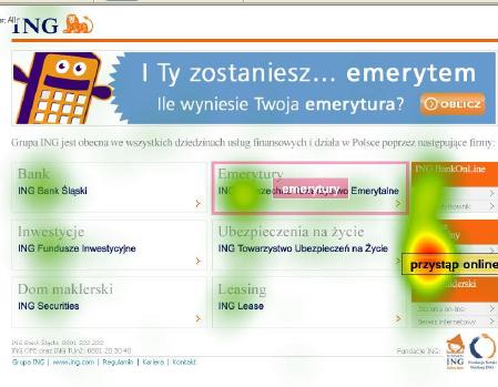 Procentowa zauważalność obiektów dojścia do wniosku online ze strony głównej Podczas podobnej zauważalności